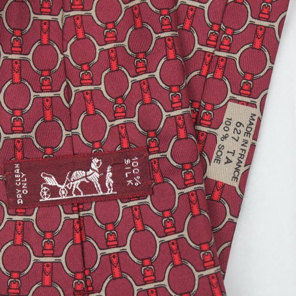Hermes Vintage Horse Bit Burgundy Silk Tie - Picture 7 of 9